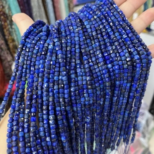 4.5mm切面纯天然青金石方糖散珠半成品38厘米长项链手链配珠饰