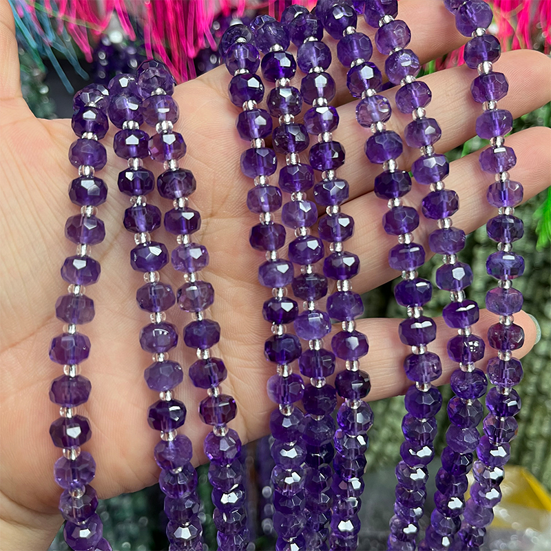 7.7*6mm天然算盘切面巴西紫水晶灯笼珠散珠半成品一条38厘米配珠