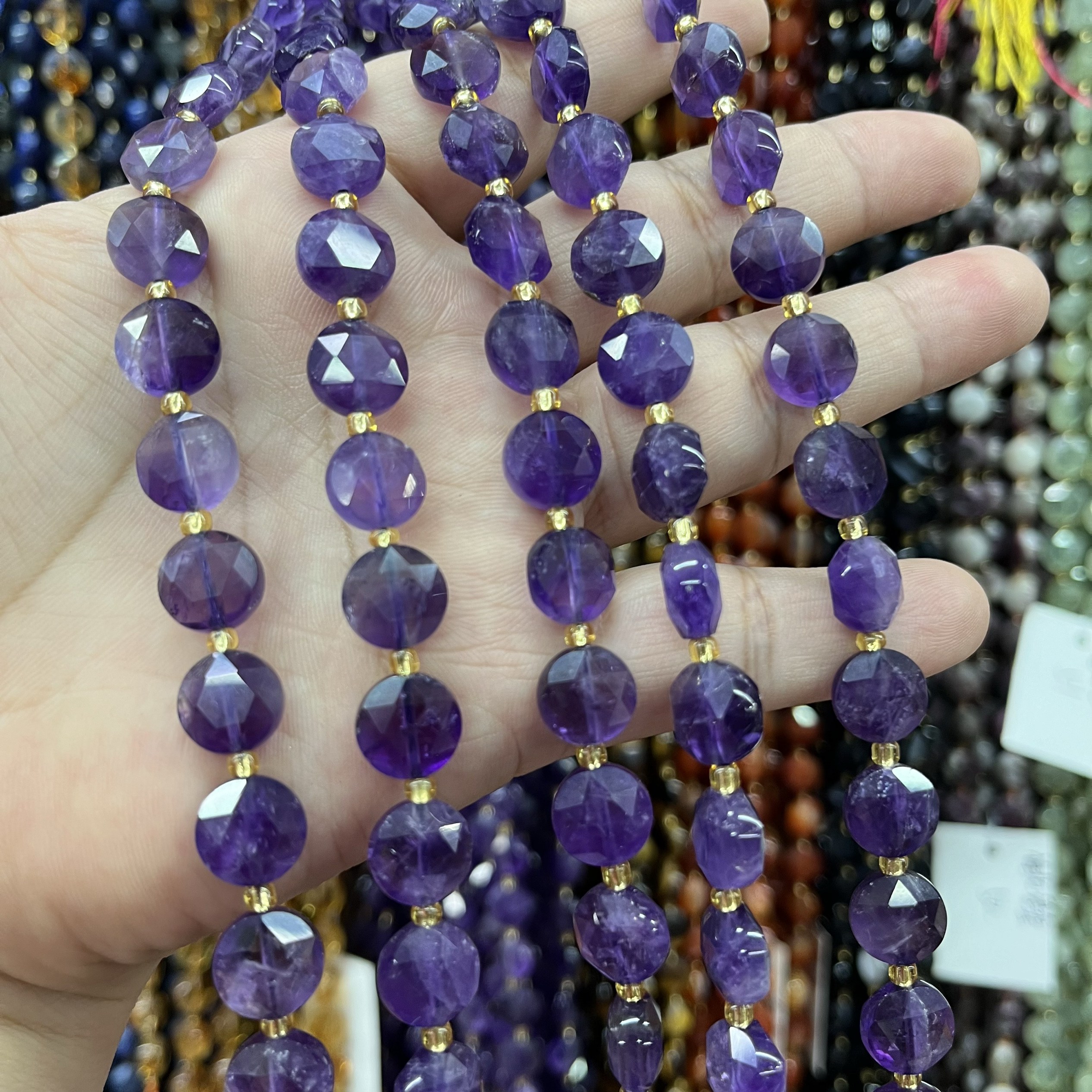 纯天然圆饼切面紫水晶10*5.5mm散珠半成品DIY项链手链多宝配珠