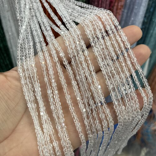 天然白水晶方糖散珠配珠天然石手工Diy饰品配件锁骨链项链配珠