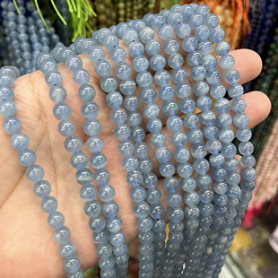 6-10mm新货纯天然蓝方解石圆珠散珠半成品DIY项链手链配珠天然石