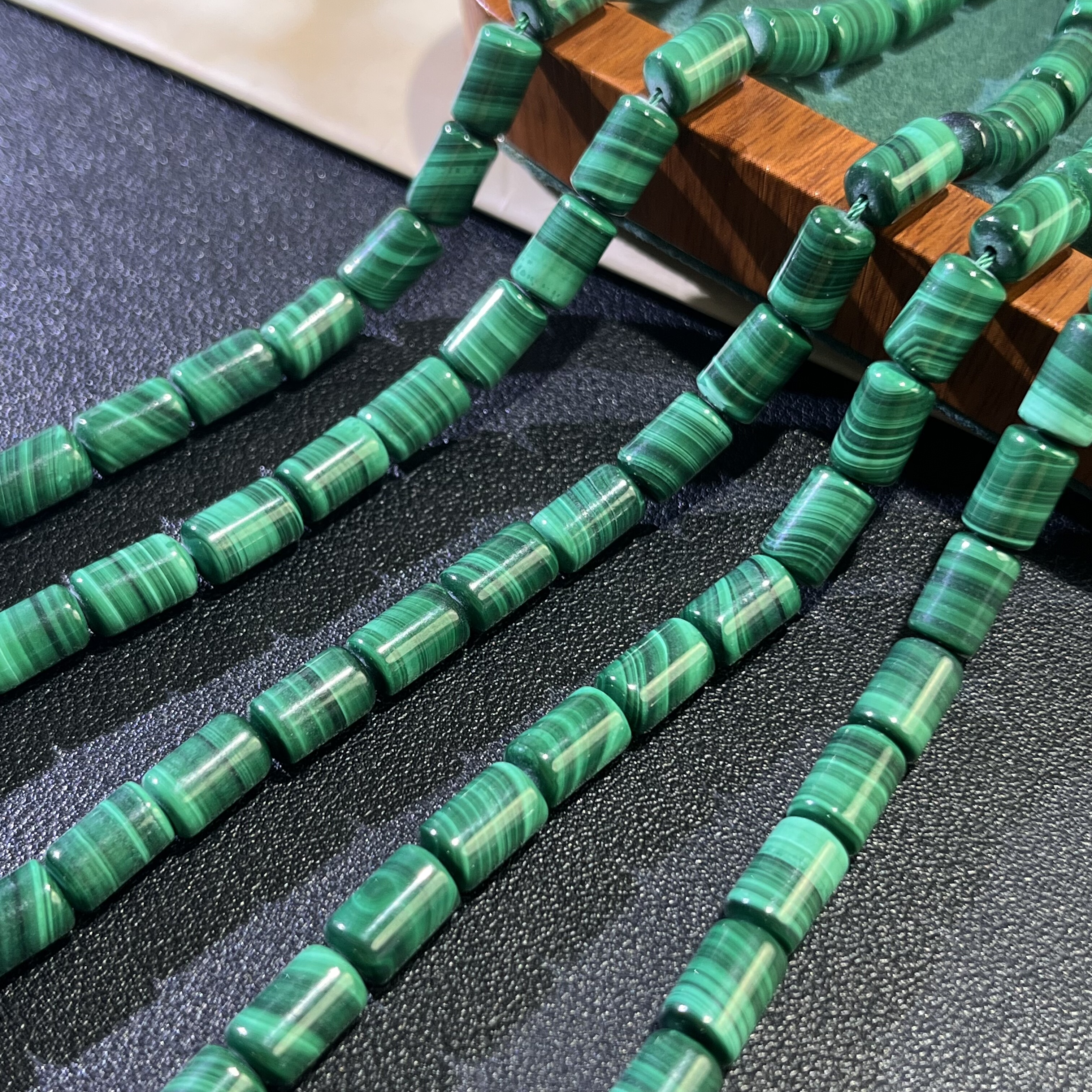 天然孔雀石6*10mm直切长圆柱散珠半成品Diy项链手链配珠饰品串珠