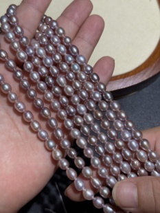 珠光宝气-天然约6*8mm紫色珍珠米珠半成品Diy项链手链配珠约36cm