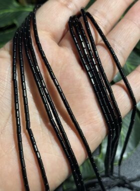 2*4mm天然黑耀石圆管散珠半成品Diy项链手链配珠37cm