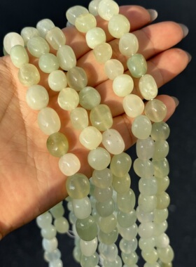 天然石青山玉绿色随形糖豆约10*12mm散珠半成品Diy项链手链配珠