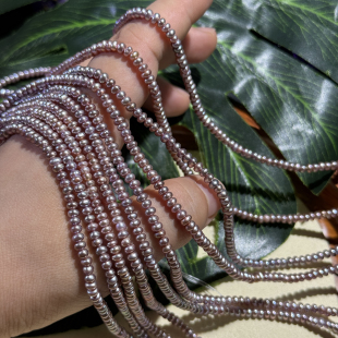 新货 2mm算盘扁珠半成品37cm 天然淡水紫有强光品质好紫珍珠约3.5