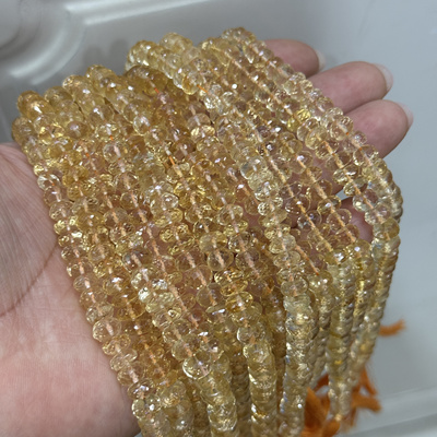 约6.5mm天然原矿无加色的黄水晶算盘珠约50颗散珠半成品DIY项链