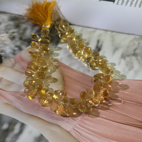 纯天然净体玻璃体黄水晶水滴约5*9mm散珠6颗装Diy项链手链配珠~