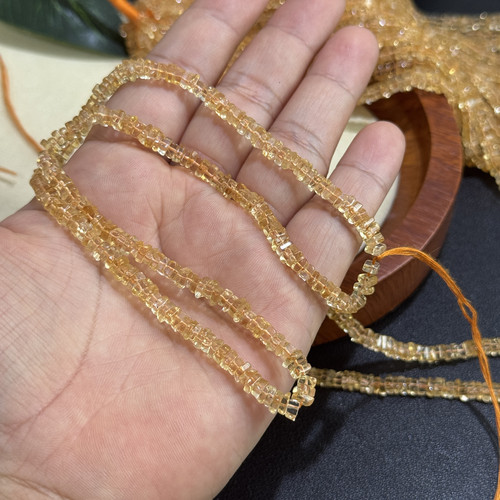 纯天然黄水晶方块扁珠约4*2mm珠子diy手工串珠手链项链材料配件