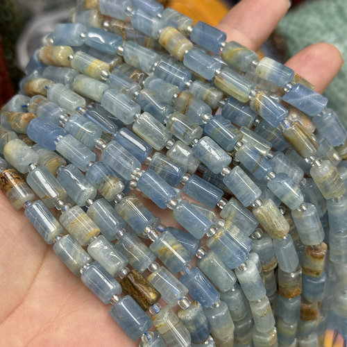 7*10mm天然石蓝色方解石圆柱管桶珠散珠水晶diy串珠饰品配件项链