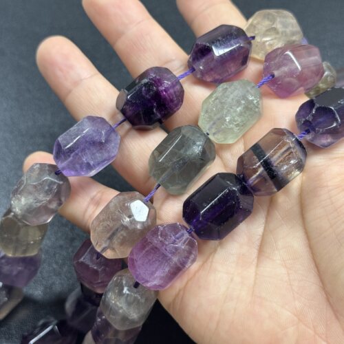 约15*20mm天然紫色彩萤石桶珠半成品Diy项链手链配珠17颗饰品串珠