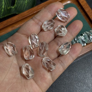 2颗 15mm散珠半成品Diy项链手链配珠 天然白水晶唐八棱长方型约10