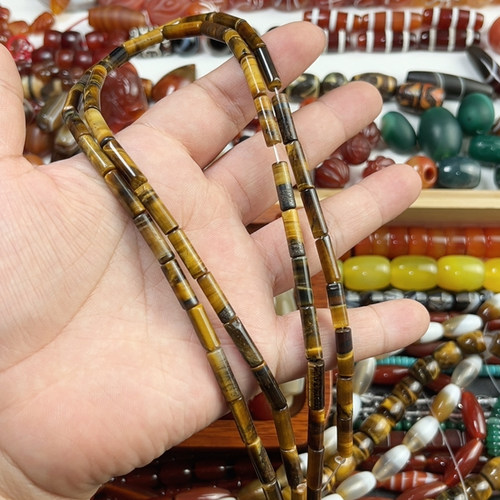 4*13mm虎眼石圆管珠一条半成品散珠DIY项链手链