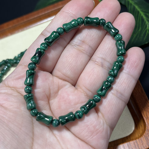 天然赞比亚浓郁绿色孔雀石竹节6*9mm手链闺蜜礼物女手串饰品串珠