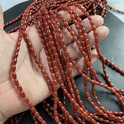 新品4*6mm天然红玛瑙米珠散珠配件颜色红润饱满一条38厘米约52颗