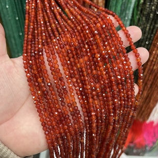 4mm刻面天然红玛瑙精品足球切面散珠配珠锁骨链38厘米长