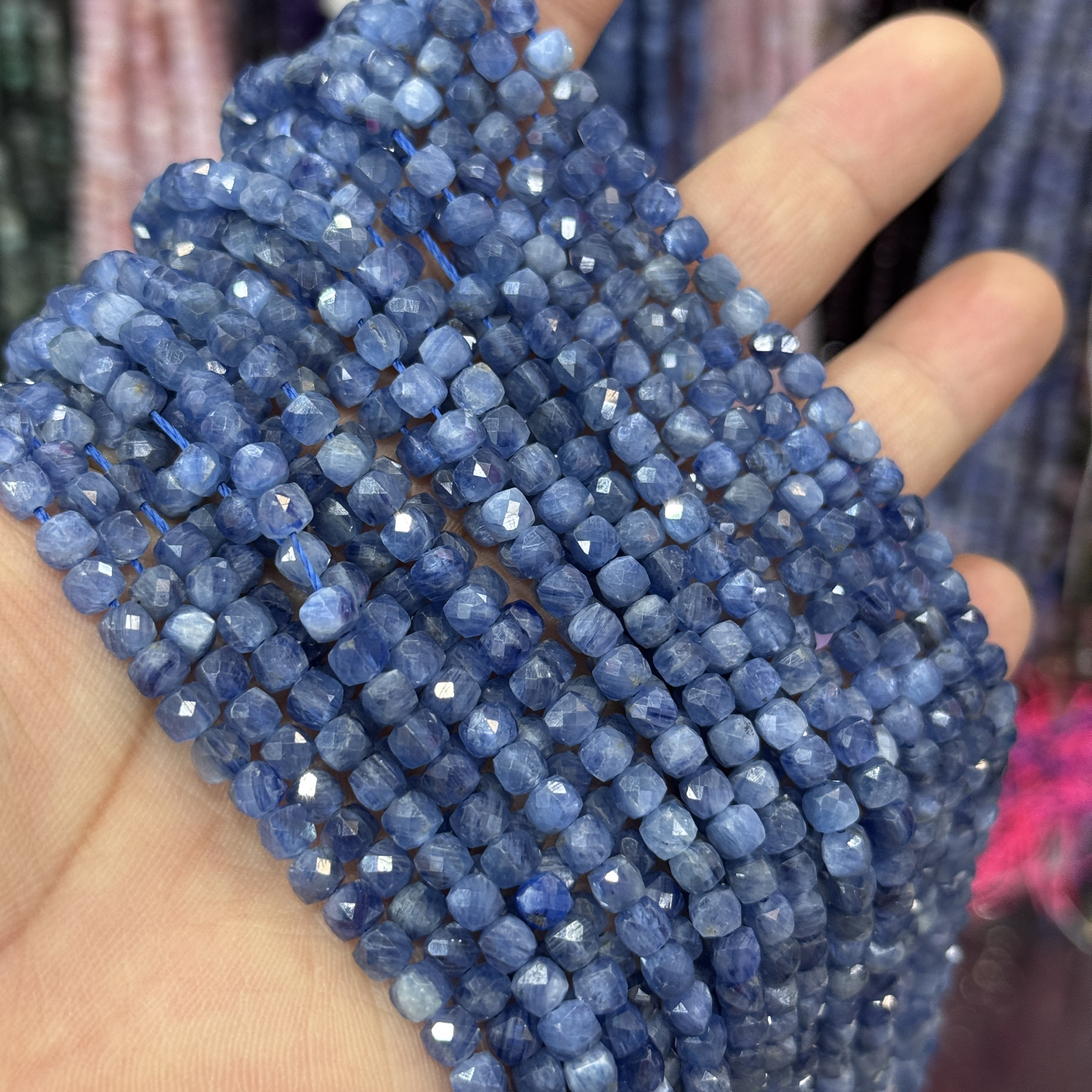 4mm纯天然方糖蓝晶石方块散珠半成品DIY项链手链配珠隔珠串珠