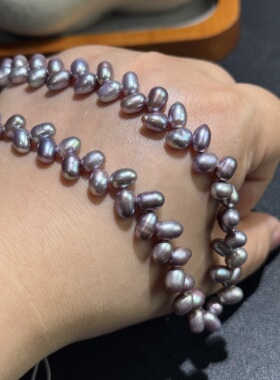 断货王~纯天然紫色淡水珍珠麦穗款散珠半成品DIY项链手链配珠38cm