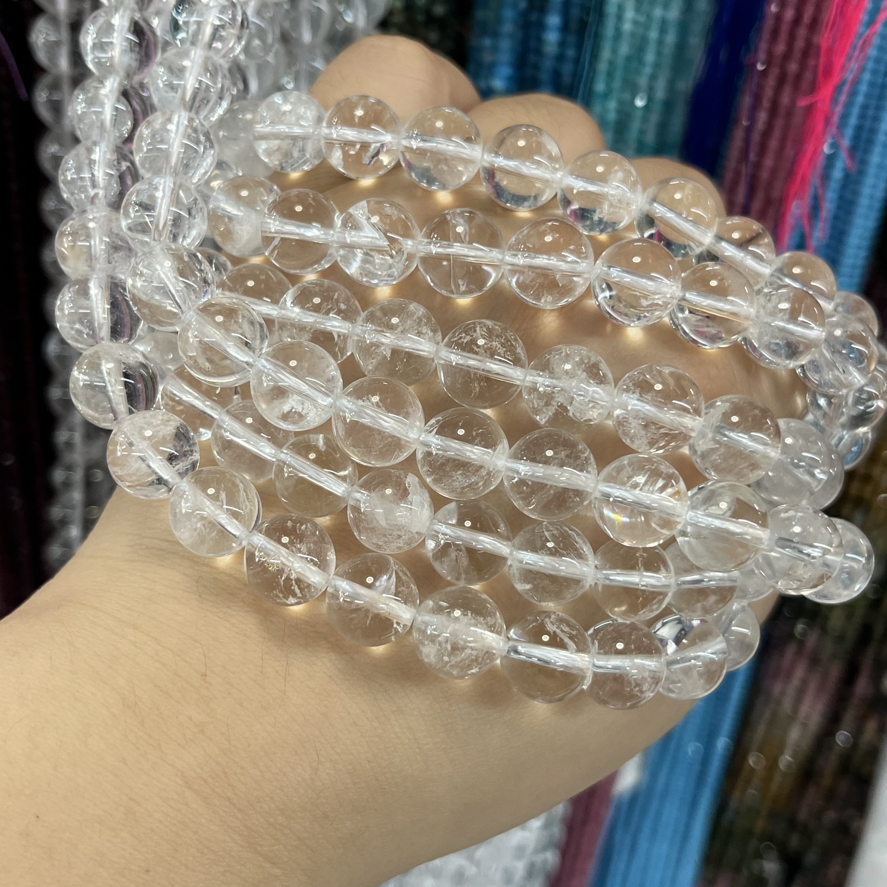 天然细棉白水晶圆珠散珠半成品Diy手工串珠饰品项链手链配珠