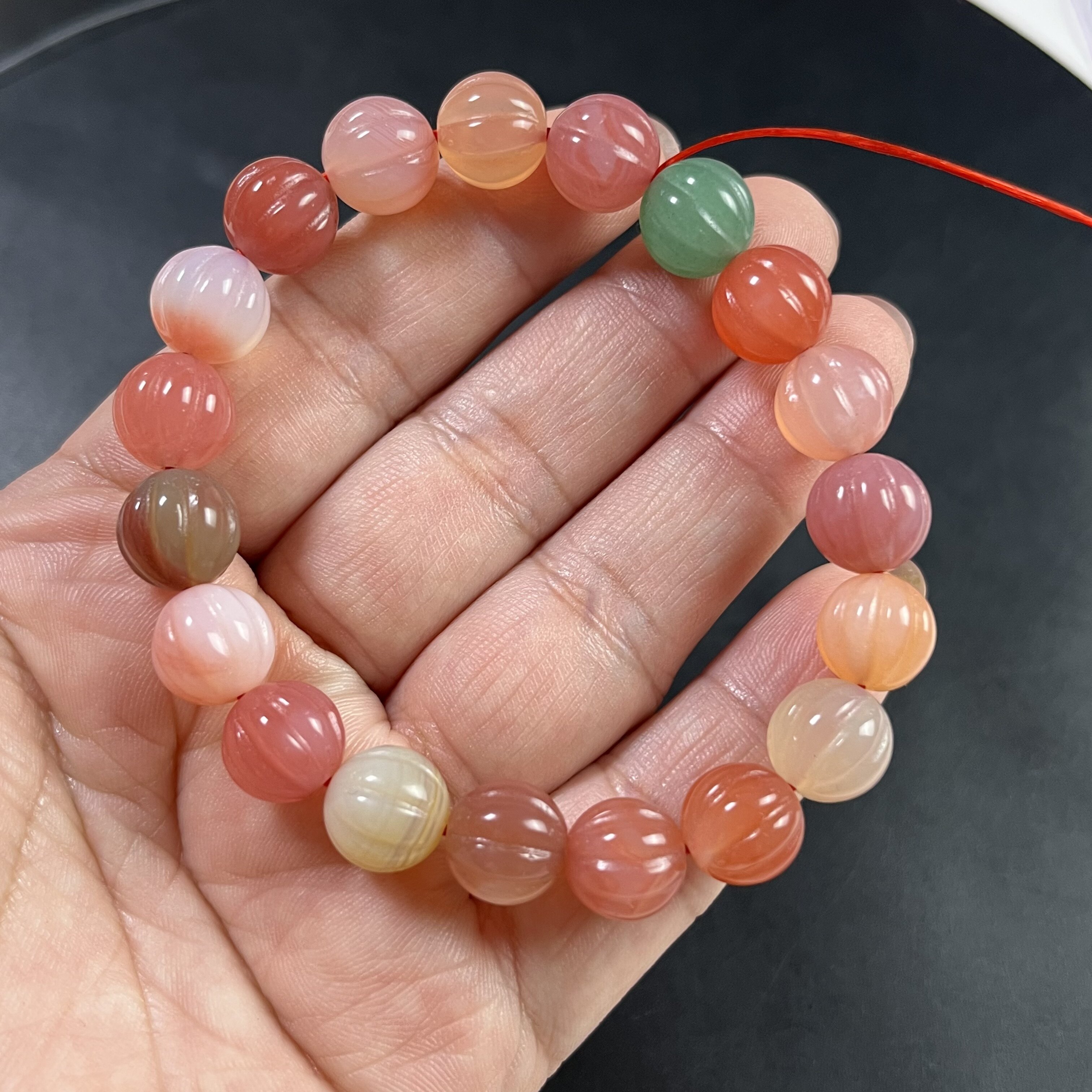 孤品10mm绯红玛瑙南瓜珠手串圆珠一个饰品配件散珠