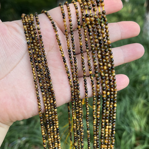 2-3mm天然虎眼石圆珠散珠半成品木变石DIY项链手链配珠