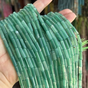 4*13mm天然绿玛瑙圆管珠38厘米长Diy项链手链配珠