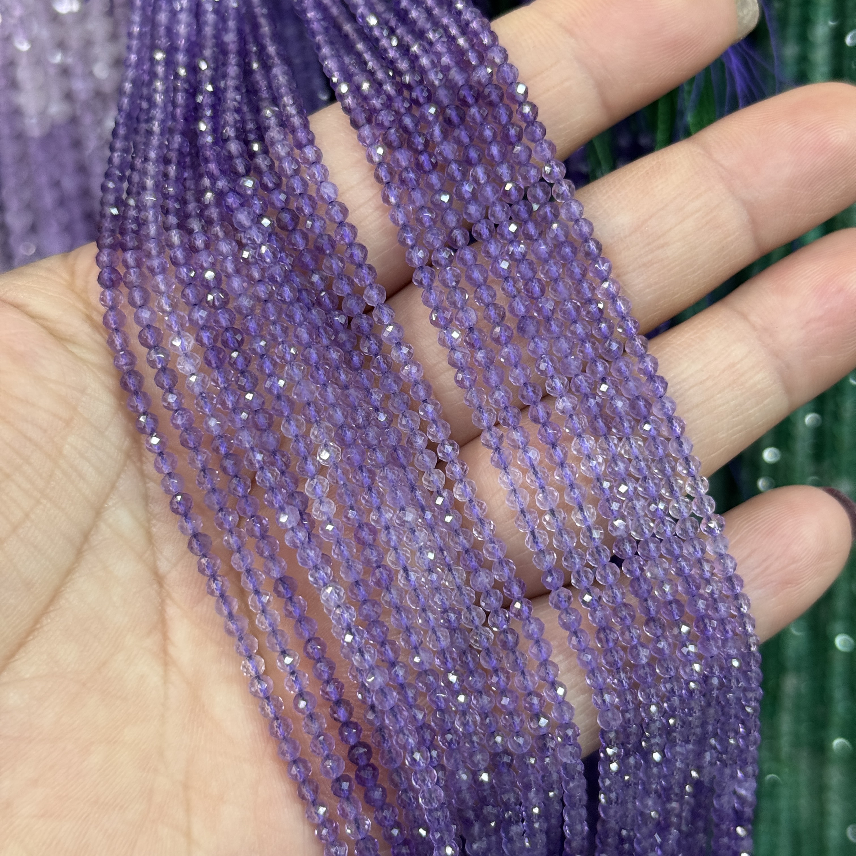 特惠-高品质2mm渐变紫水晶切面圆珠半成品DIY项链手链锁骨链配珠