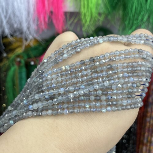 天然刻面灰月光散珠切面圆珠半成品一条38厘米长锁骨链手链配珠