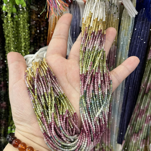 高档纯天然渐变碧玺切面圆珠2mm3mm半成品散珠diy锁骨链手链配珠