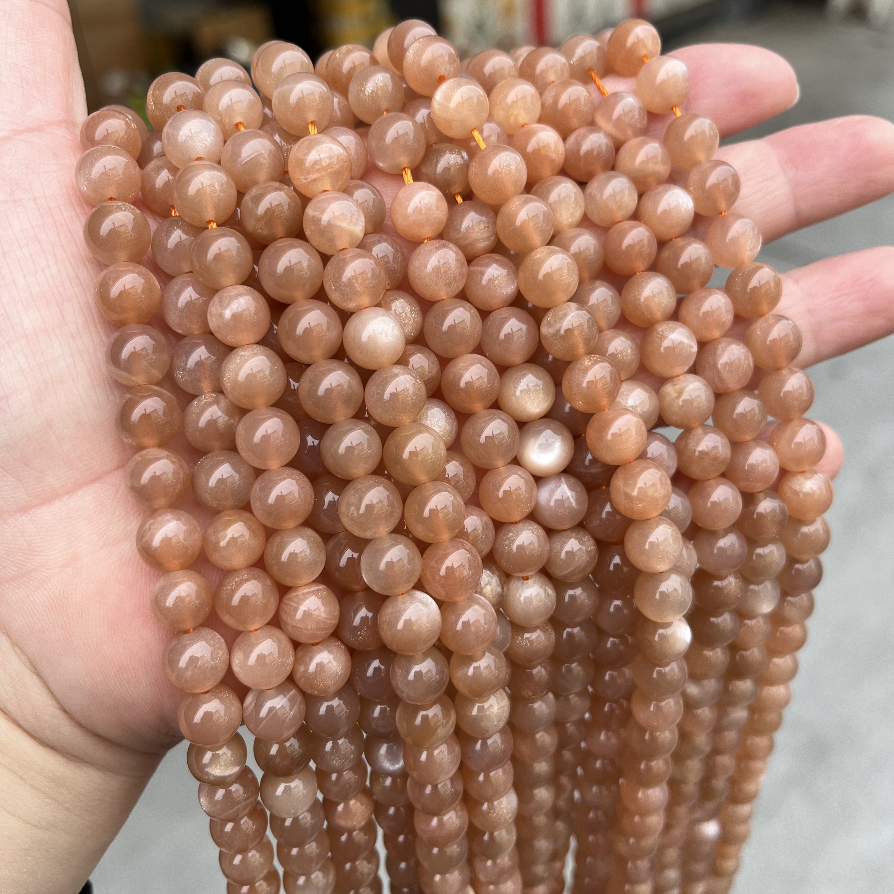 新货8mm天然闪光橙太阳石圆珠散珠半成品DIY项链手链配珠串珠配件