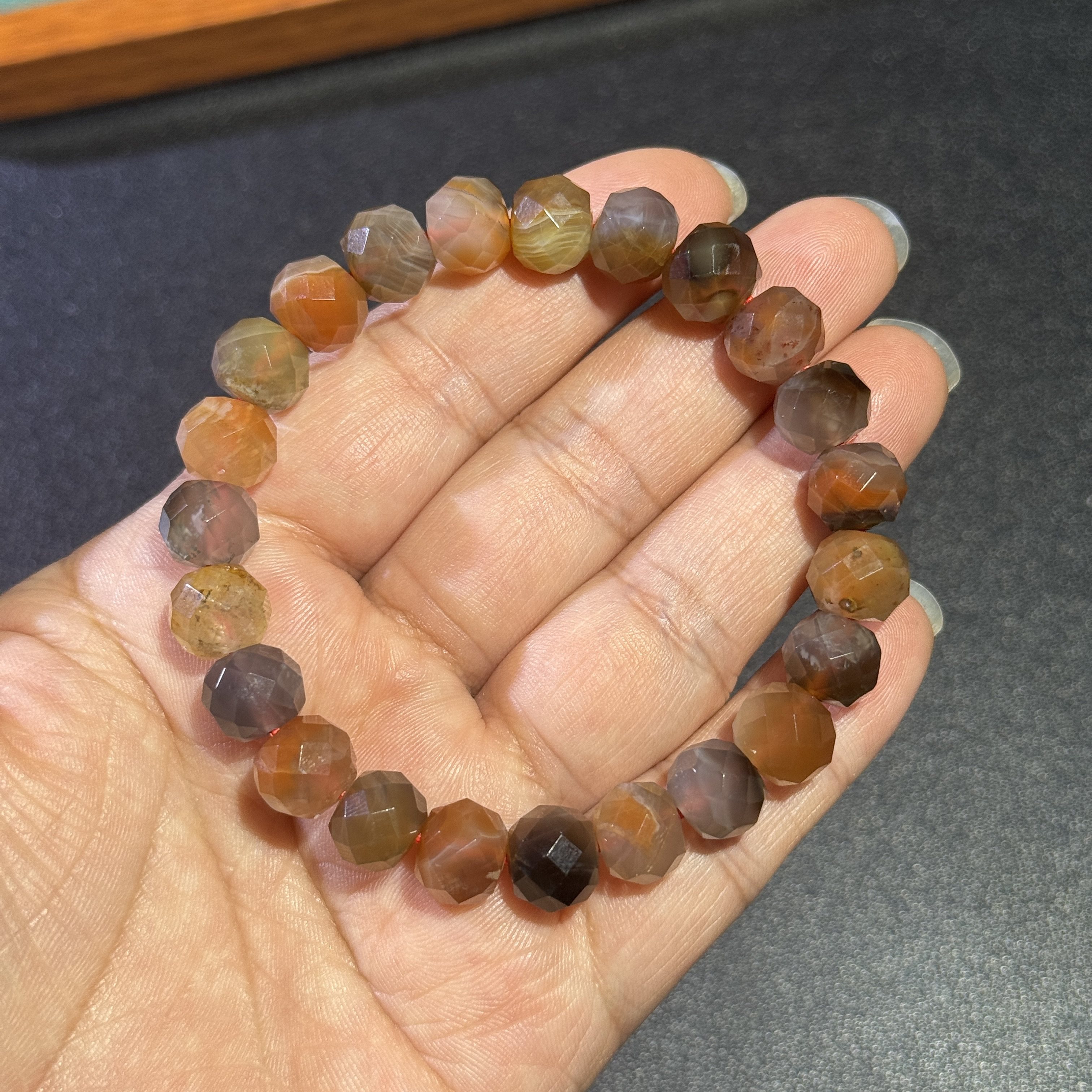 天然石包浆南红玛瑙算盘切手串孤品手链带证书