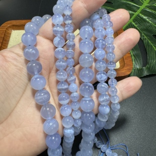 天然蓝纹玛瑙圆珠散珠半成品配珠DIY项链手链饰品串珠润透款