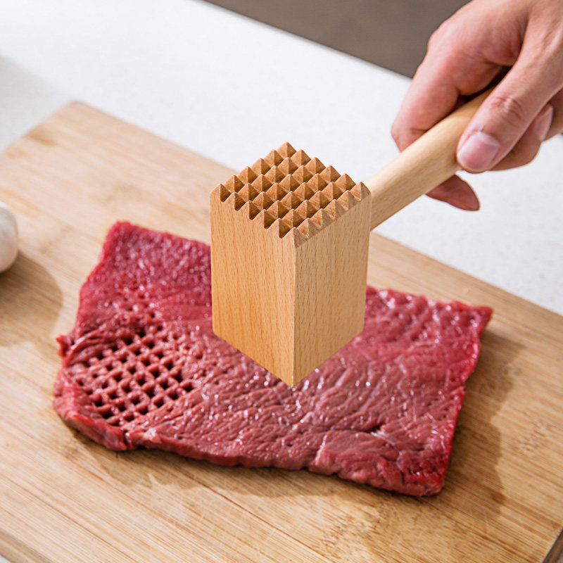 实木肉锤松肉锤双面敲肉锤家用榉木牛排锤打肉锤子原木厨具