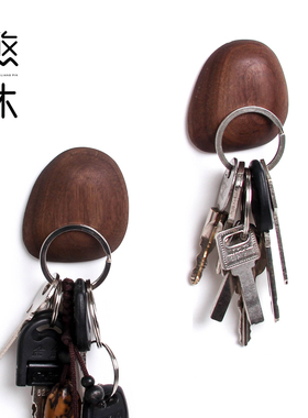 实木钥匙吸磁铁胡桃木质钥匙收纳器墙壁挂件挂钩冰箱贴包邮