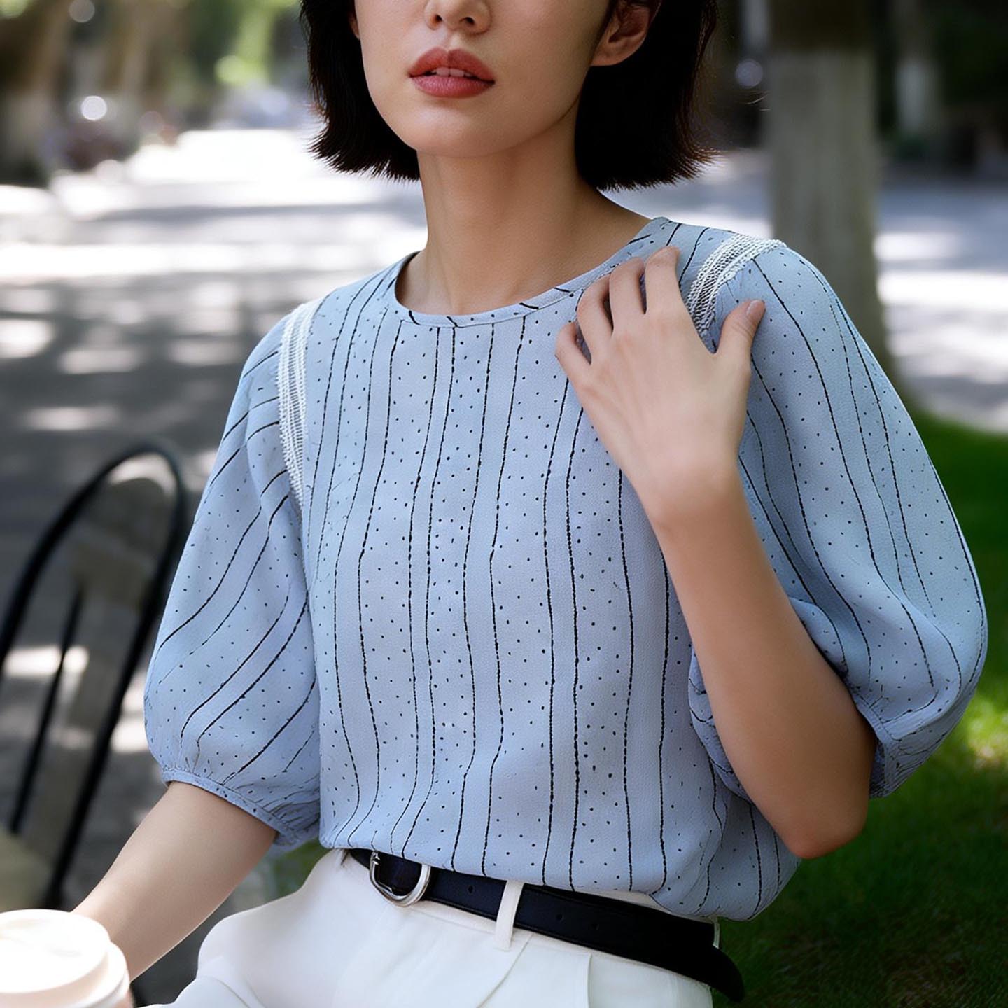 夏莱赛尔宽松减龄短袖衬衫女