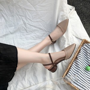 凉鞋女2020新款夏季韩版百搭尖头一字扣带高跟鞋粗跟包头仙女鞋潮