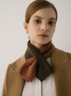 迷你小物！软糯山羊绒围巾女秋冬短款保暖护颈百搭拼色穿孔小围脖