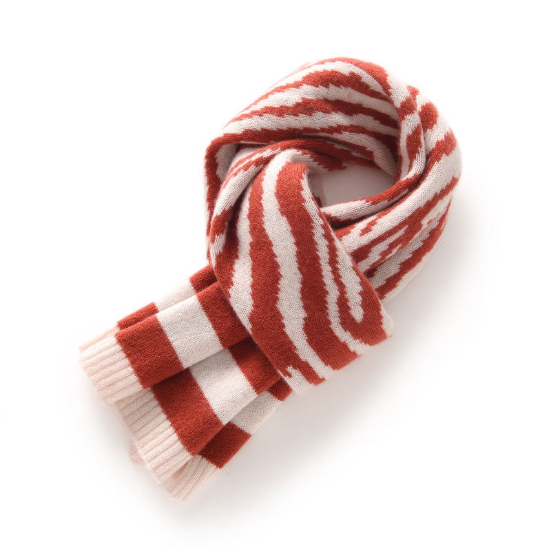 秋冬季cashmere山羊绒斑马纹围巾女针织保暖拼色围脖百搭韩版加厚