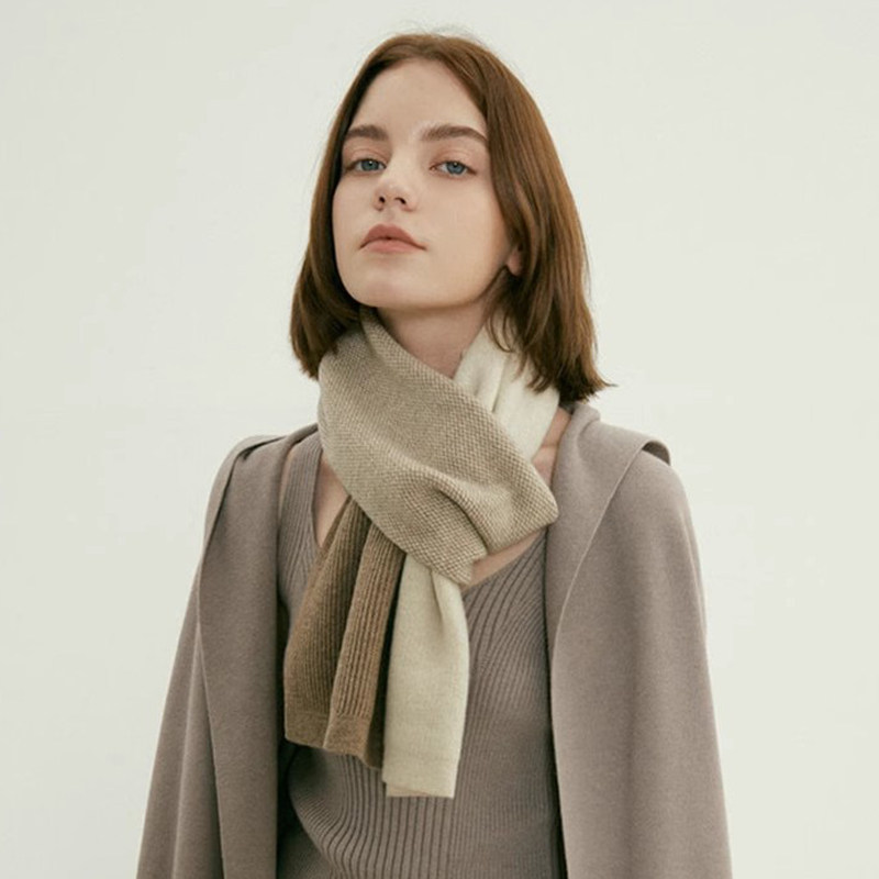 秋冬纯羊绒围巾女拼接围脖情侣