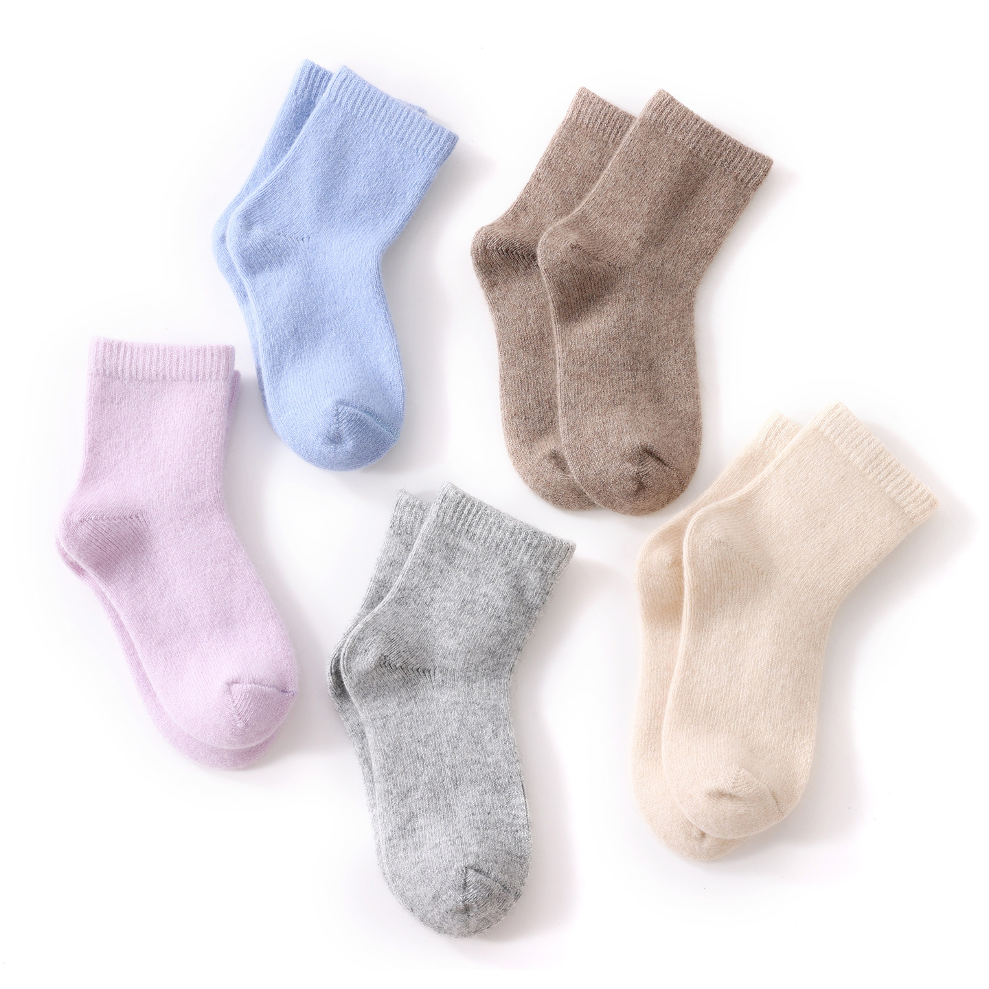 儿童山羊绒袜子男童毛线袜子女童纯色加厚中筒袜子男女式针织袜子