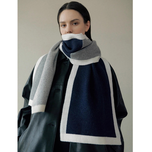 气质爱极了 秋冬cashmere山羊绒围巾女加厚针织拼色披肩保暖围脖