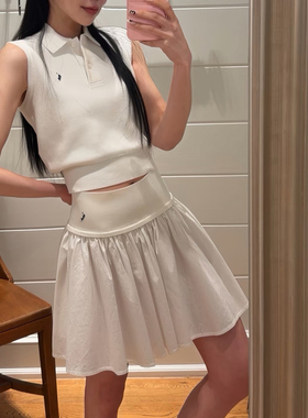 欧货小马刺绣白色伞裙女夏2026新款高腰洋气显瘦a字防走光短裙