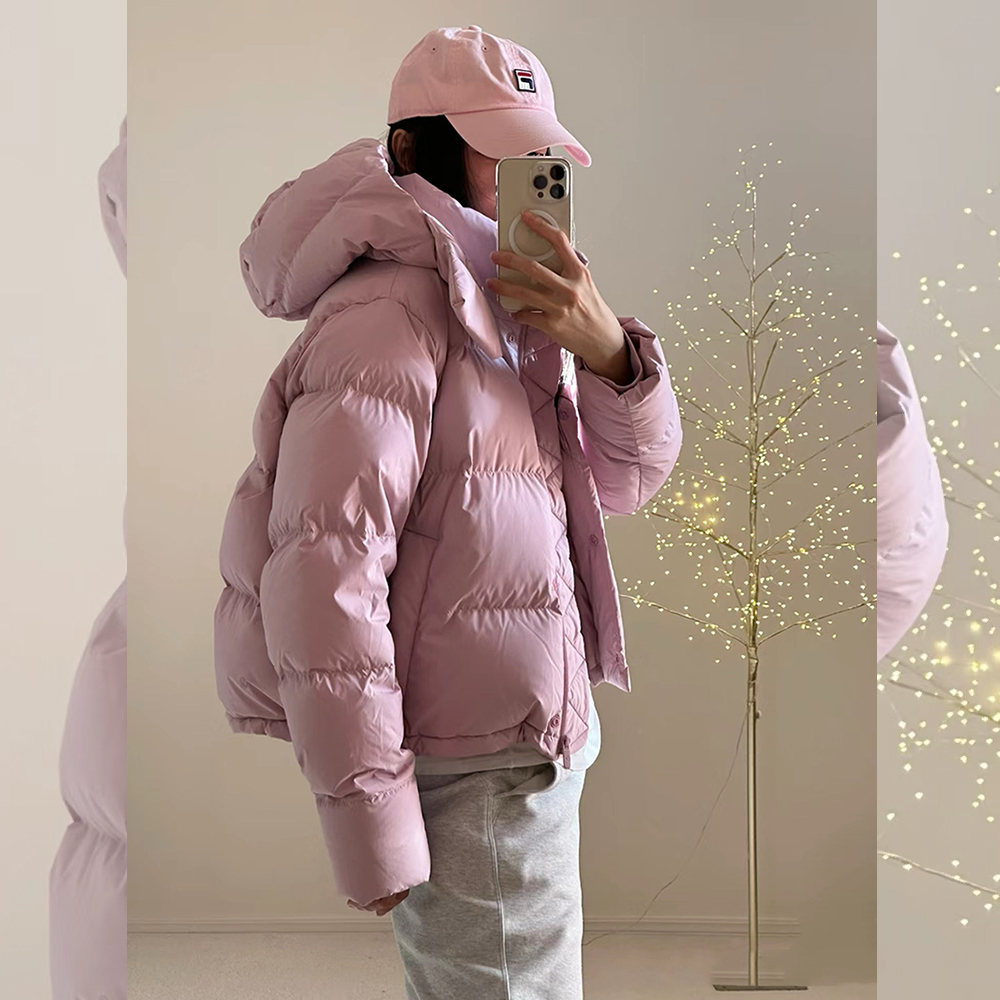 2025冬季泡芙四格羽绒服外套连帽鹅绒版女士冬季保暖防风服lu家