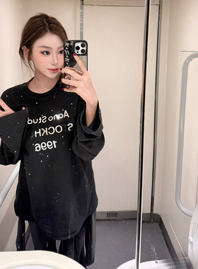 欧洲站水洗百搭Ac经典1996烫钻新系列扎染做旧脏色宽松长袖tee