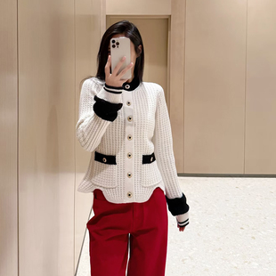 潮牌新款 上衣秋冬气质毛衣内搭毛衣外套 欧货撞色小香针织开衫