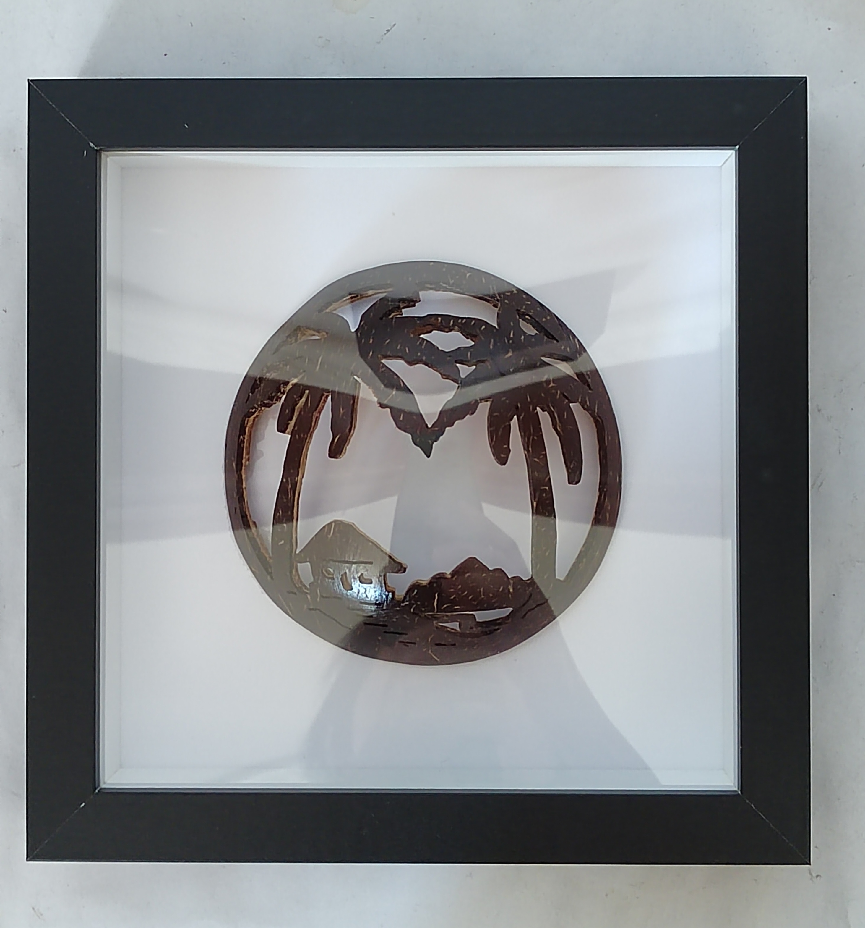 海南特色椰雕装饰画裱框手工镂雕画摆台家居客厅书房办公挂画送礼