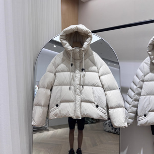 2025年新款韩版连帽抽绳羽绒服女短款时尚面包服白鸭绒外套潮