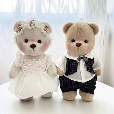 莉娜手工小熊毛绒玩具压床娃娃一对结婚公仔玩偶新婚礼物婚房布置
