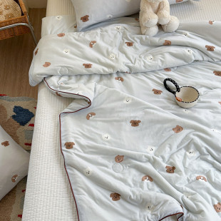 敲软糯 针织棉夏凉被可爱少女卡通空调被儿童可机洗薄被子简约风