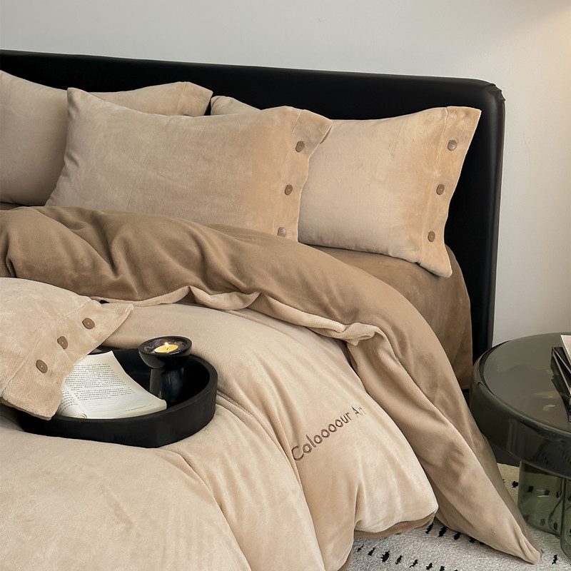 简约素色云芙绒四件套加厚保暖